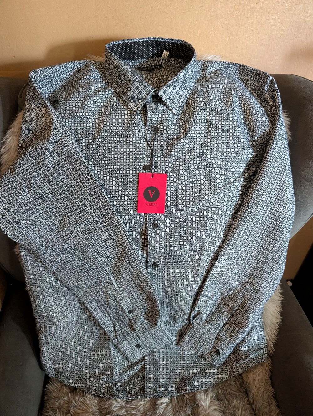 Men's Blue Geometric Button-Down Shirt